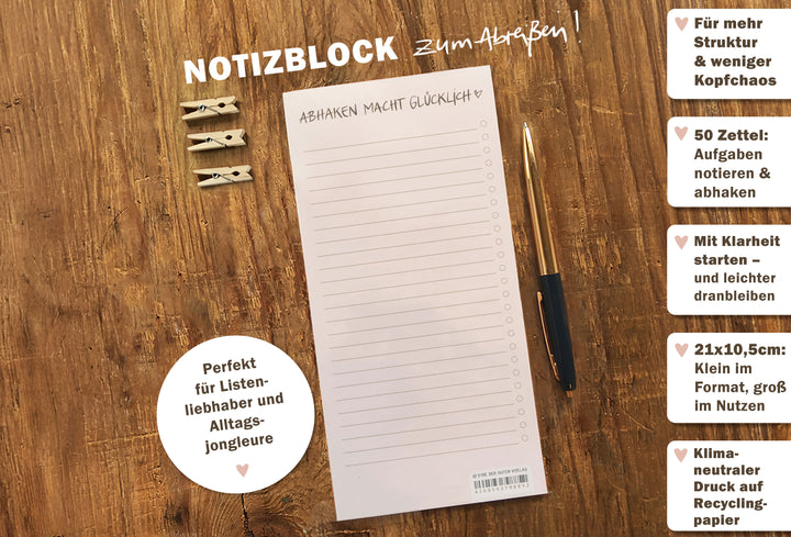 Rosa To-do-Abreißblock DIN lang mit Linien und Kreisen zum Abhaken