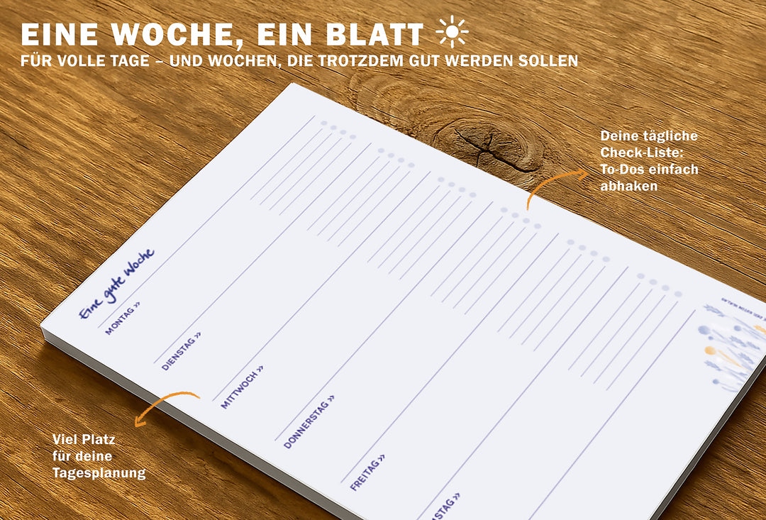 A5 Wochenplaner block aus Recyclingpapier mit 50 Blatt zum Abreißen