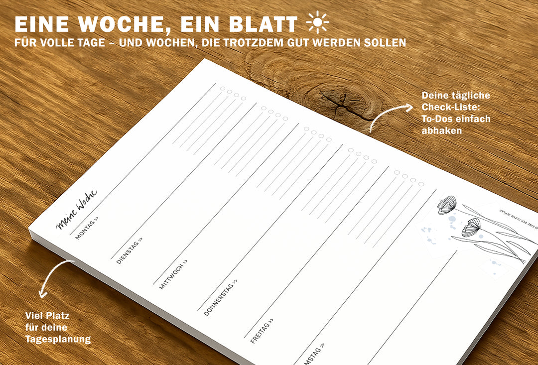 Wochenplaner Abreißblock A5 – Eine gute Woche – mit 50 Blatt Recyclingpapier
