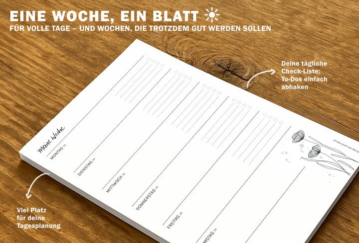 Wochenplaner Abreißblock A5 – Eine gute Woche – mit 50 Blatt Recyclingpapier