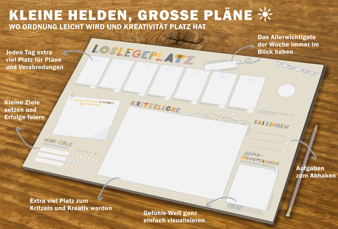 A3 Wochenplan-Unterlage für Kinder mit Gefühlsfeld, Schreibtischunterlage aus Papier