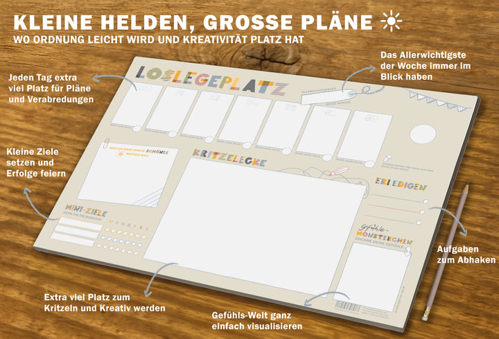 A3 Wochenplan-Unterlage für Kinder mit Gefühlsfeld, Schreibtischunterlage aus Papier