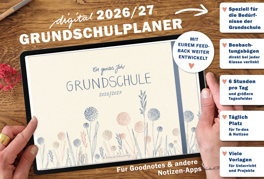 Digitaler Grundschulplaner 2026/2027 – Lehrerplaner PDF Grundschule für iPad & GoodNotes – creme, blau, beige