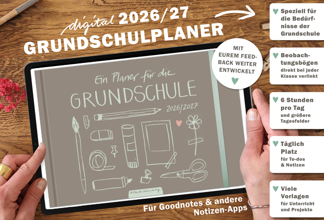 Digitaler Grundschulplaner 2026/2027 – Lehrerplaner PDF Grundschule für iPad & GoodNotes – Greige Rosa Mint