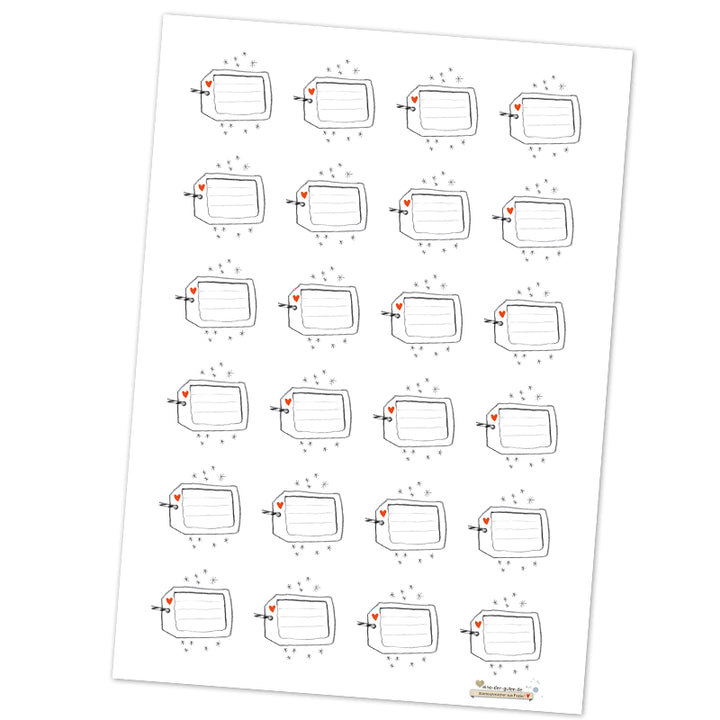 24 runde Sticker in Weiß mit Geschenk-Anhänger Motiv, Freitext, zum Selbstbeschriften, Bleistift Design, 40mm