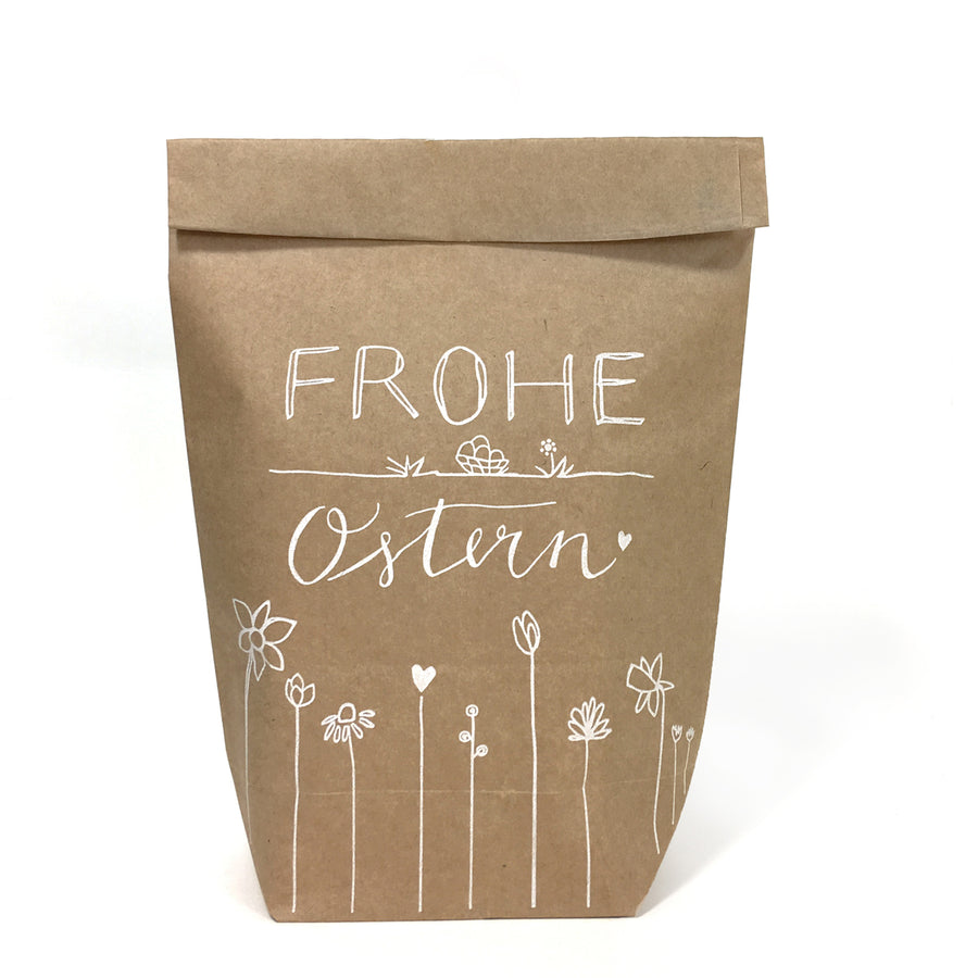 Ostertüten Set - Frohe Ostern - 12 bedruckte Kraftpapiertüten als Osternest Alternative, Geschenktüten für Ostergrüße, Geschenke & Giveaways, 14 cm x 22 cm