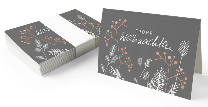 25 Geschenkanhänger frohe Weihnachten! GRAU | originelle mini Weihnachtskarten zum Weihnachtsgeschenke Beschriften | A7 Recyclingpapier Klappkarten