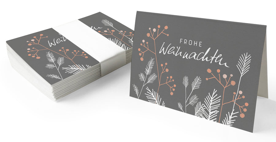 25 Geschenkanhänger frohe Weihnachten! GRAU | originelle mini Weihnachtskarten zum Weihnachtsgeschenke Beschriften | A7 Recyclingpapier Klappkarten