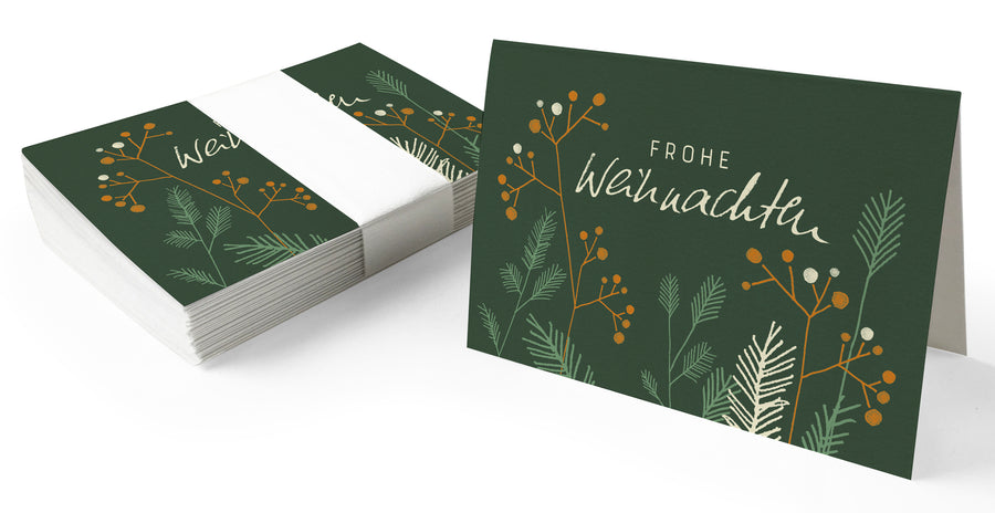 25 Geschenkanhänger frohe Weihnachten! GRÜN | originelle mini Weihnachtskarten zum Weihnachtsgeschenke Beschriften | A7 Recyclingpapier Klappkarten