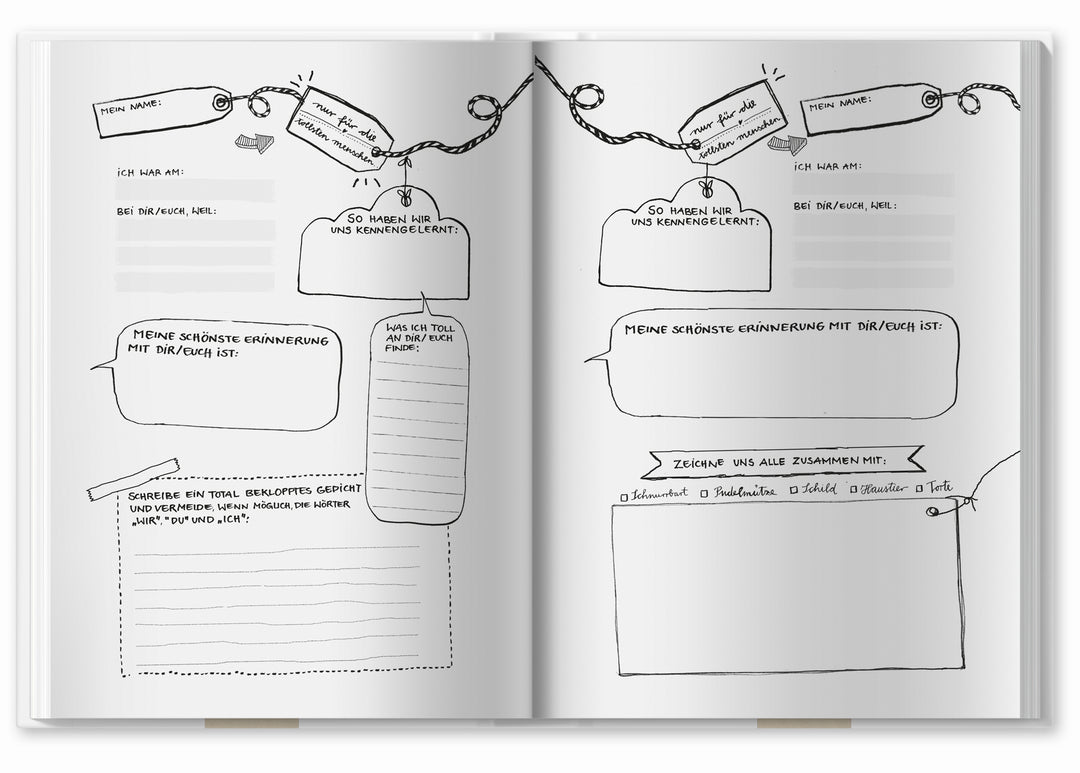 Witziges Gästebuch mit Fragen zum Ausfüllen | Freundebuch für Erwachsene zum Schreiben & Malen | FSC Papier klimaneutral |  Weiß | Hardcover