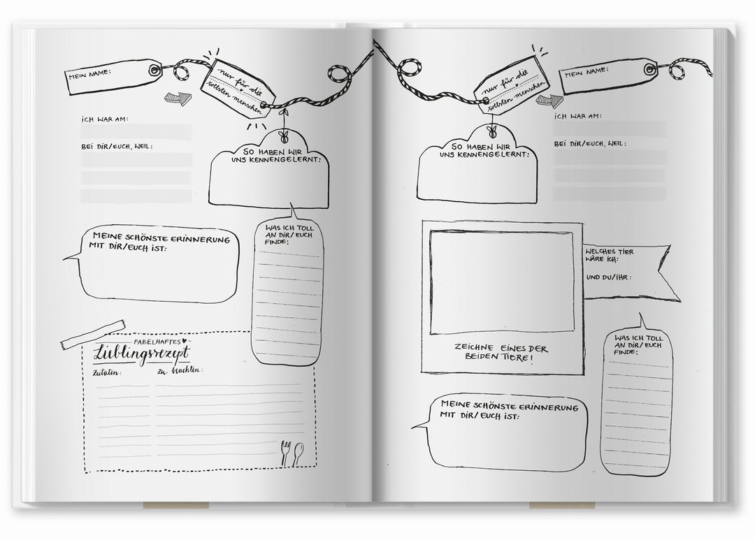 Witziges Gästebuch mit Fragen zum Ausfüllen | Freundebuch für Erwachsene zum Schreiben & Malen | FSC Papier klimaneutral |  Weiß | Hardcover