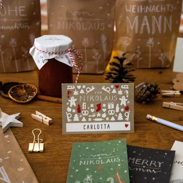 25 Geschenkanhänger frohe Weihnachten! WEISS | originelle mini Weihnachtskarten zum Weihnachtsgeschenke Beschriften | A7 Recyclingpapier Klappkarten