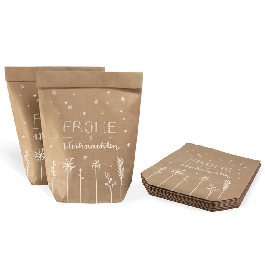 12 Weihnachtstüten Geschenktüten - Frohe Weihnachten | Geschenkpapier Alternative für Weihnachtsgeschenke, Plätzchen, Kekse | 14 cm x 22 cm