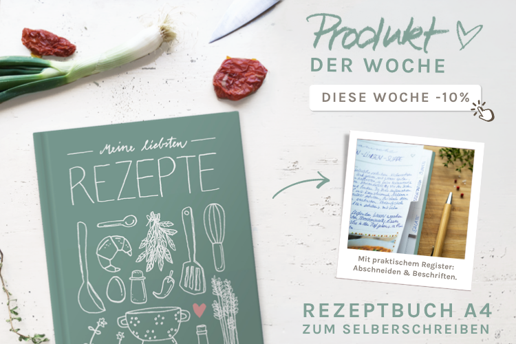 Rezeptbuch A4 Hardcover in Mint zum Selberschreiben mit Register