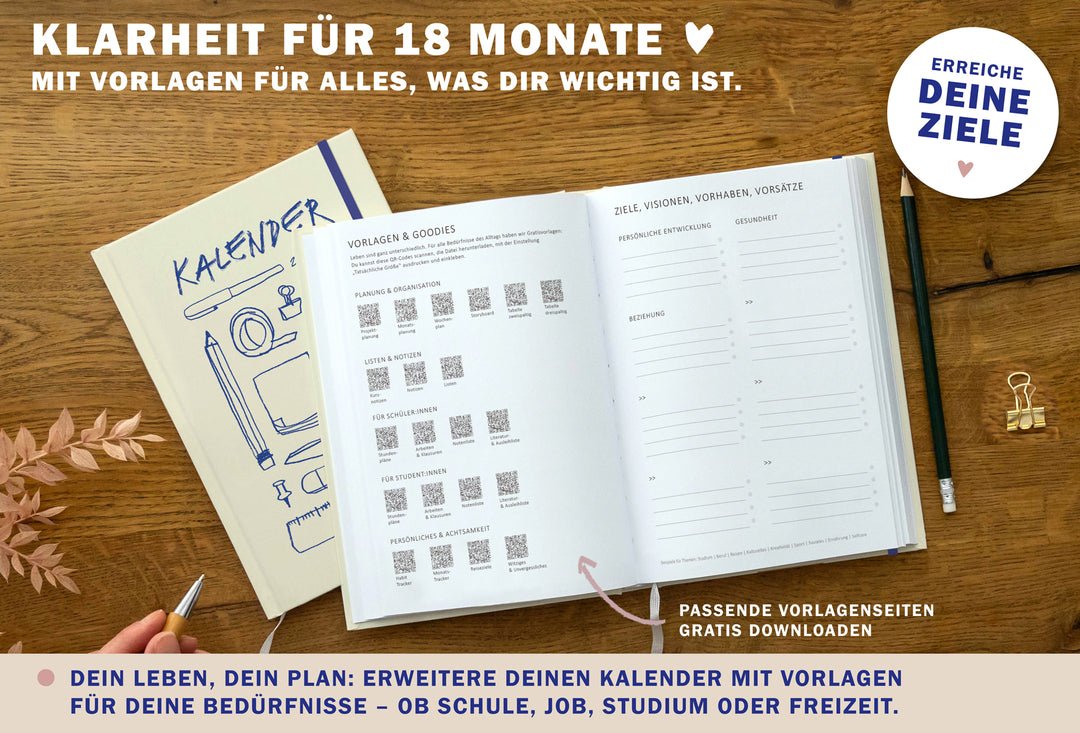 A5 Terminkalender – Studienplaner 2025 2026 | 18 Monate Wochenplaner mit Gummiband | Hardcover Terminplaner im Spalten-Layout | Gelb Blau Rosa