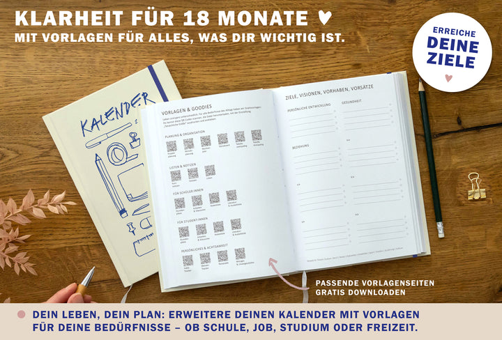 A5 Terminkalender – Studienplaner 2025 2026 | 18 Monate Wochenplaner mit Gummiband | Hardcover Terminplaner im Spalten-Layout | Gelb Blau Rosa