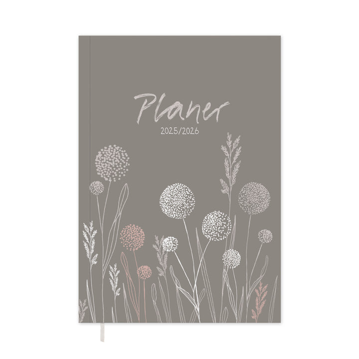 A5 Terminkalender – Studienplaner 2025 2026 | 18 Monate Wochenplaner mit Leseband | Softcover Taschenkalender & Terminplaner | Greige Weiß Rosa