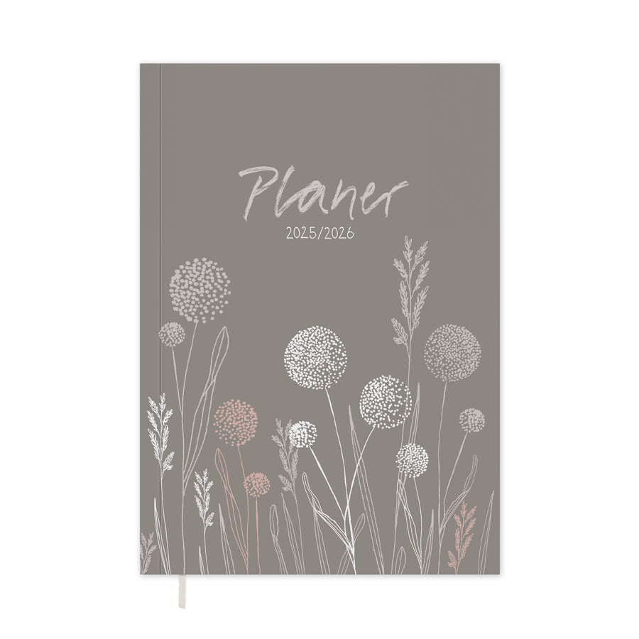 A5 Terminkalender – Studienplaner 2025 2026 | 18 Monate Wochenplaner mit Leseband | Softcover Taschenkalender & Terminplaner | Greige Weiß Rosa