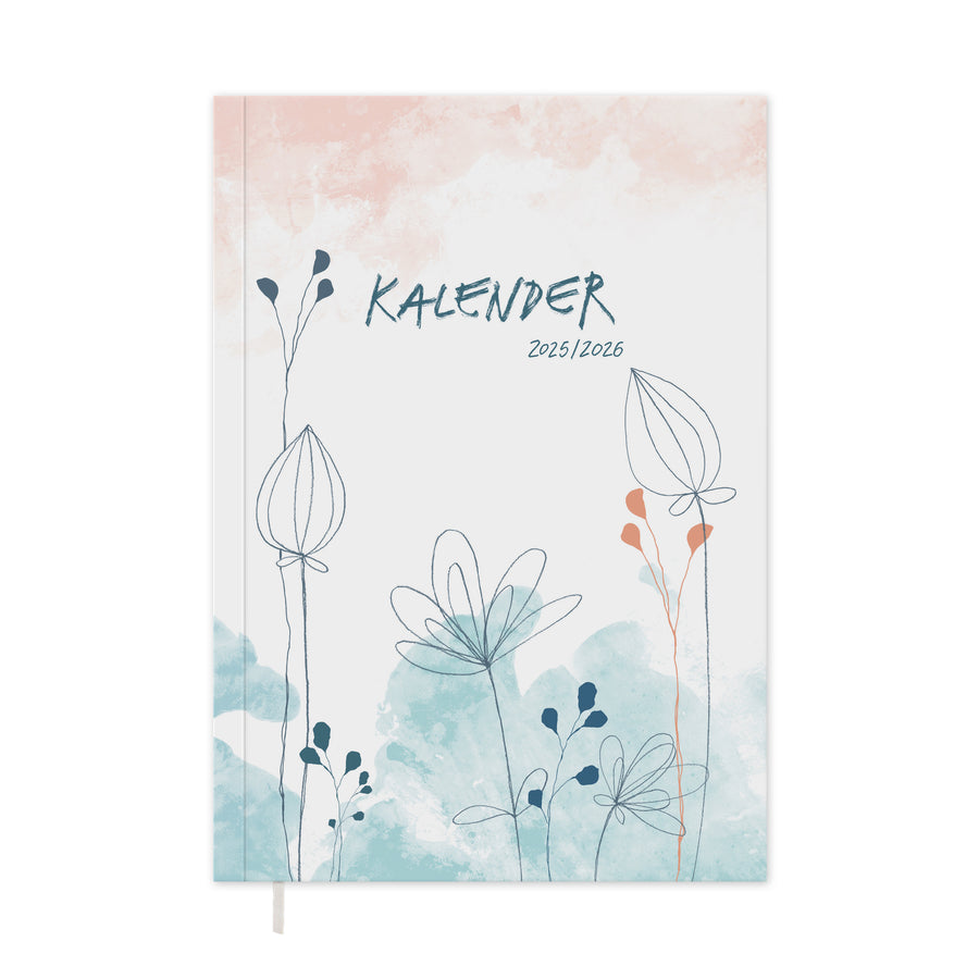 A5 Terminkalender – Studienplaner 2025 2026 | 18 Monate Wochenplaner mit Leseband | Softcover Terminplaner im Spalten-Layout | Weiß Blau Rosa
