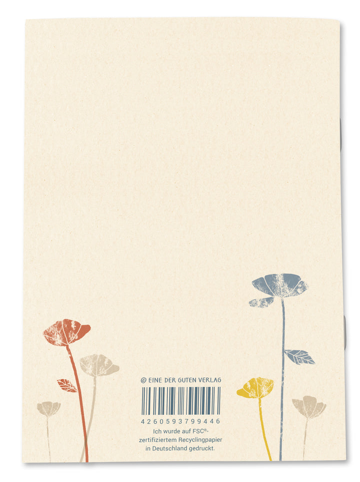 Nachhaltiger A6 Jahresplaner 2027 als Notizheft in Creme Beige mit Mohnblumen Design Recyclingpapier