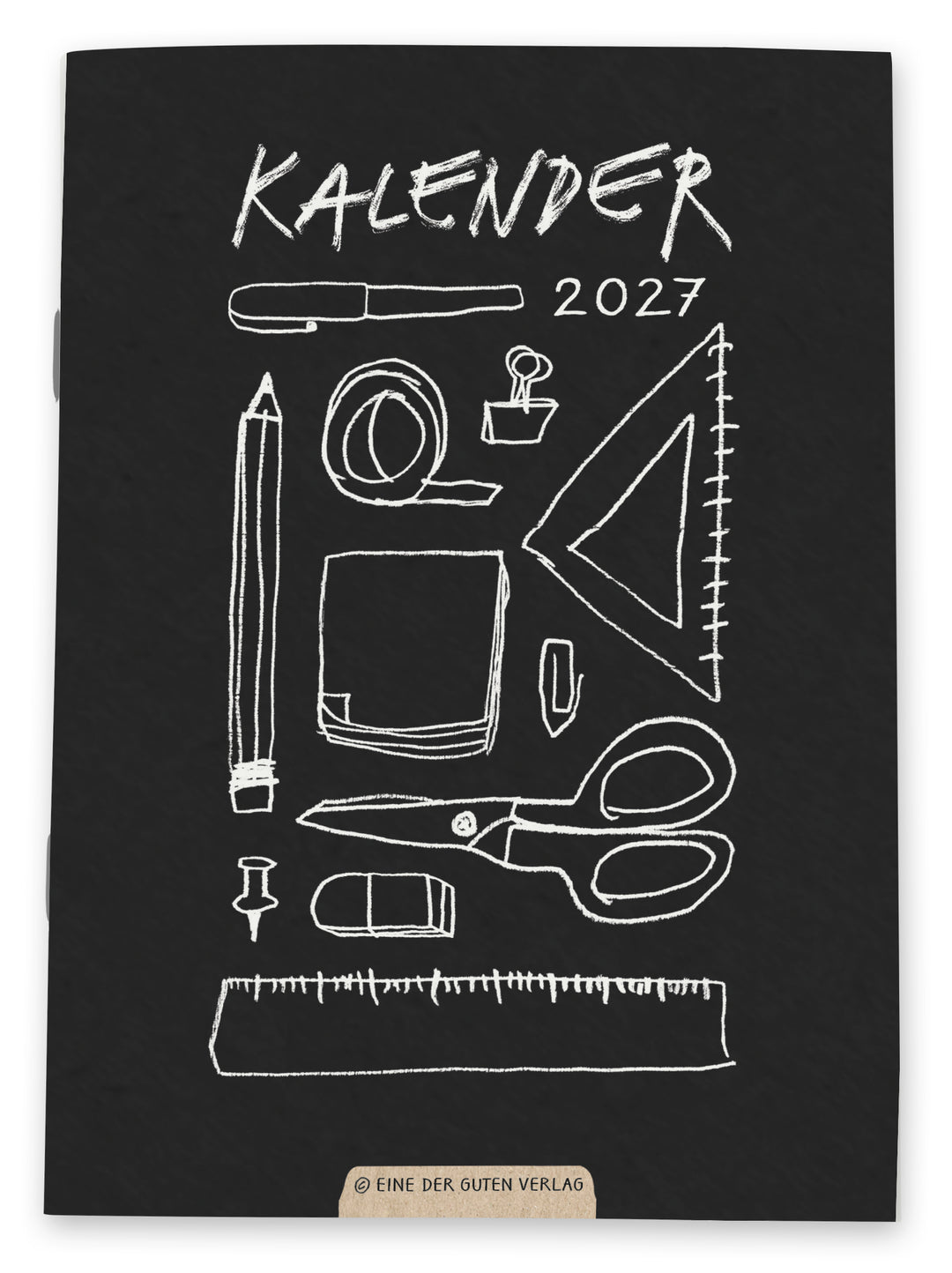 A6 Jahreskalender 2027 als ultraleichtes Kalenderheft mit Monatsübersicht, Notizbereich und Spaltenlayout auf einer geöffneten Doppelseite