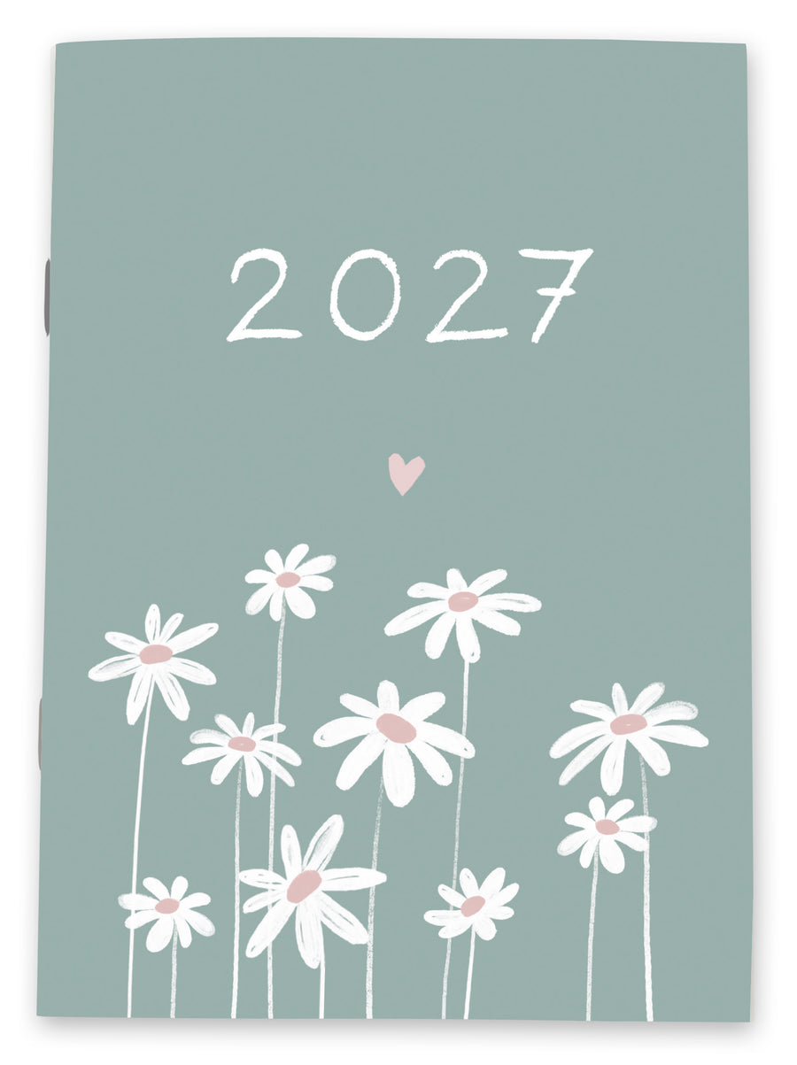 A6 Jahreskalender 2027 als ultraleichtes Kalenderheft für die Hosentasche mit Monatsübersicht, Notizbereich und Spaltenlayout