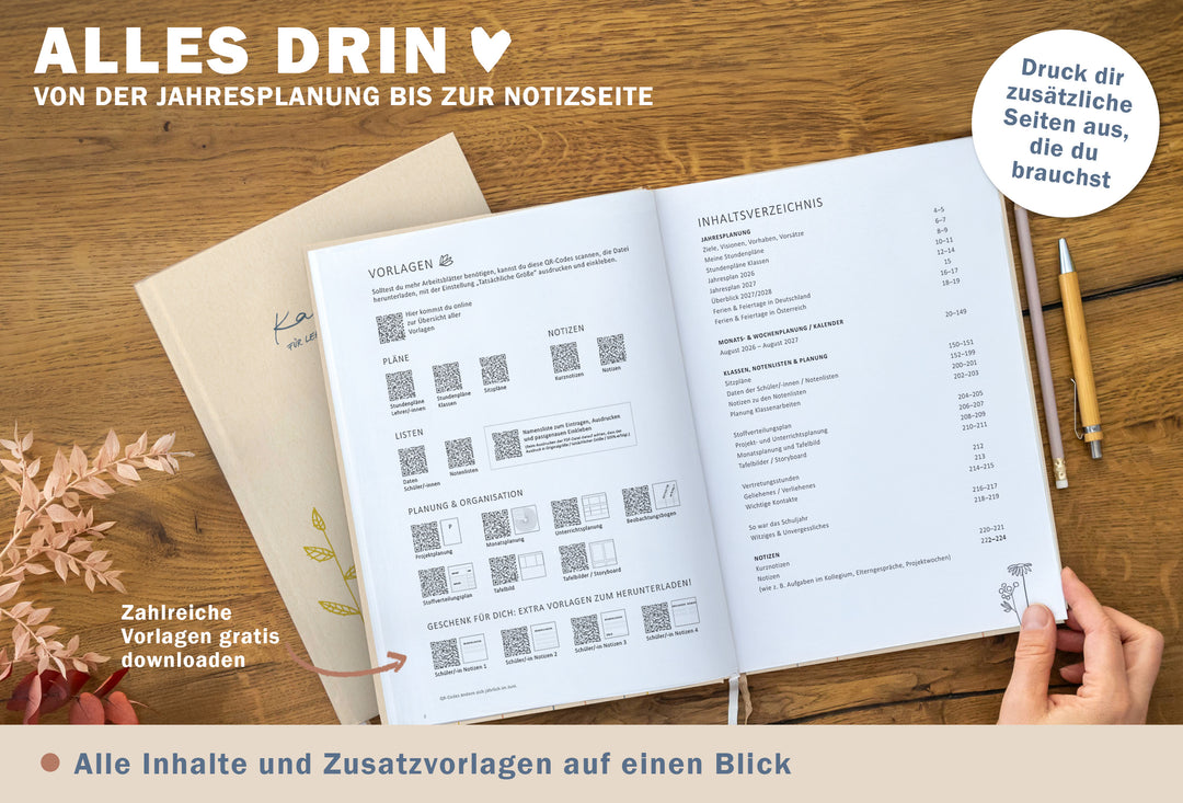 Lehrerkalender 2026 2027 | A4 Lehrer-Planer für Unterrichtsvorbereitung & Schuljahr Planung | 1 Doppelseite pro Woche | klimaneutral, creme mit Blumen