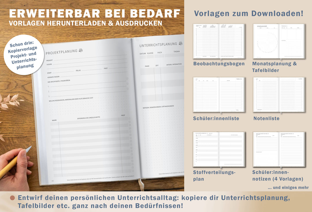 Lehrerkalender 2026 2027 | A4 Lehrer-Planer für Unterrichtsvorbereitung & Schuljahr Planung | 1 Doppelseite pro Woche | klimaneutral, creme mit Blumen