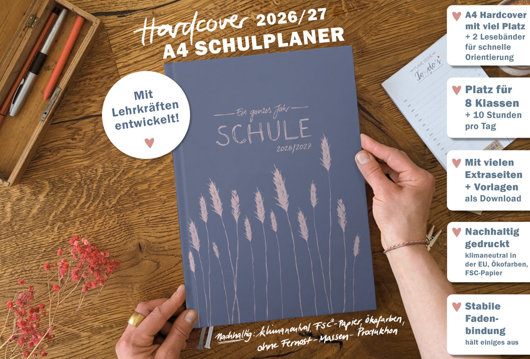 Lehrerkalender 2026 2027 | A4 Lehrer-Planer für Unterrichtsvorbereitung & Schuljahr Planung | 1 Doppelseite pro Woche | klimaneutral, blau rosa