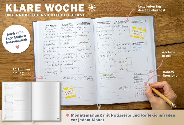 Lehrerkalender 2026 2027 | A4 Lehrer-Planer für Unterrichtsvorbereitung & Schuljahr Planung | 1 Doppelseite pro Woche | klimaneutral, blau rosa