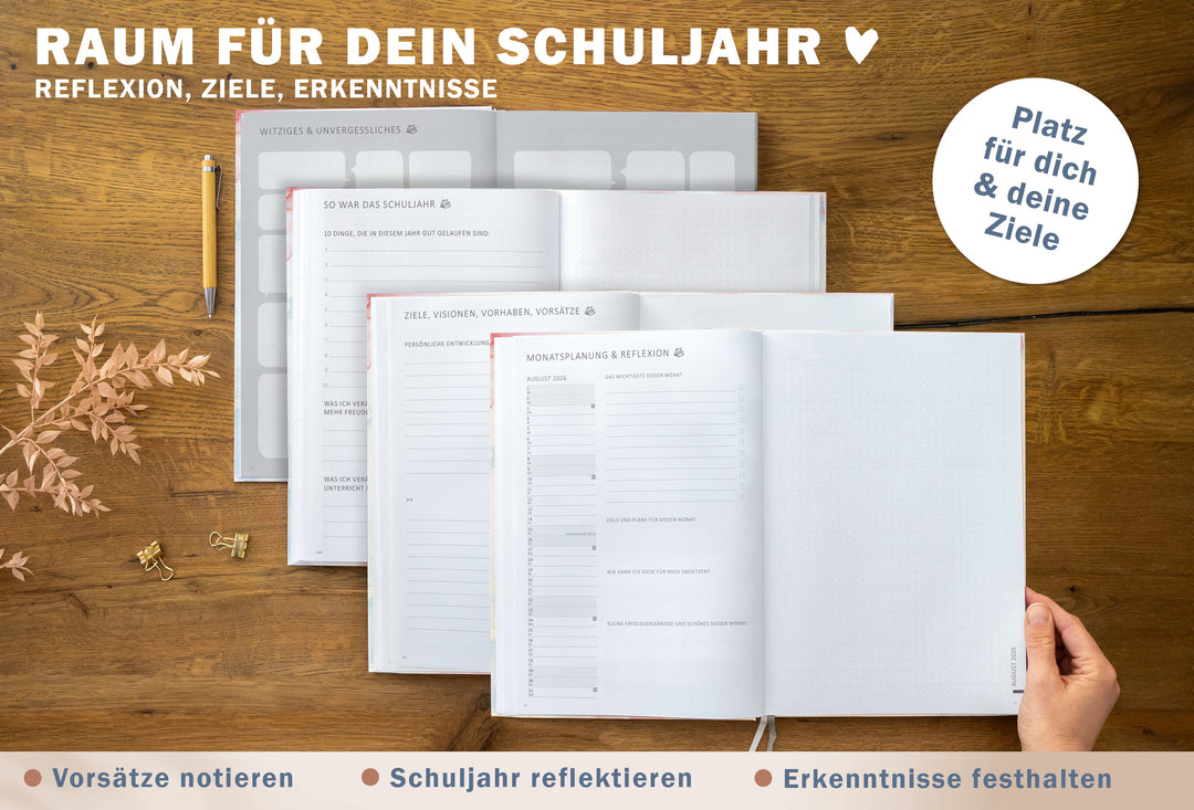 Lehrerkalender 2026 2027 | A4 Lehrer-Planer für Unterrichtsvorbereitung & Schuljahr Planung | 1 Doppelseite pro Woche | klimaneutral, weiß blau rosa