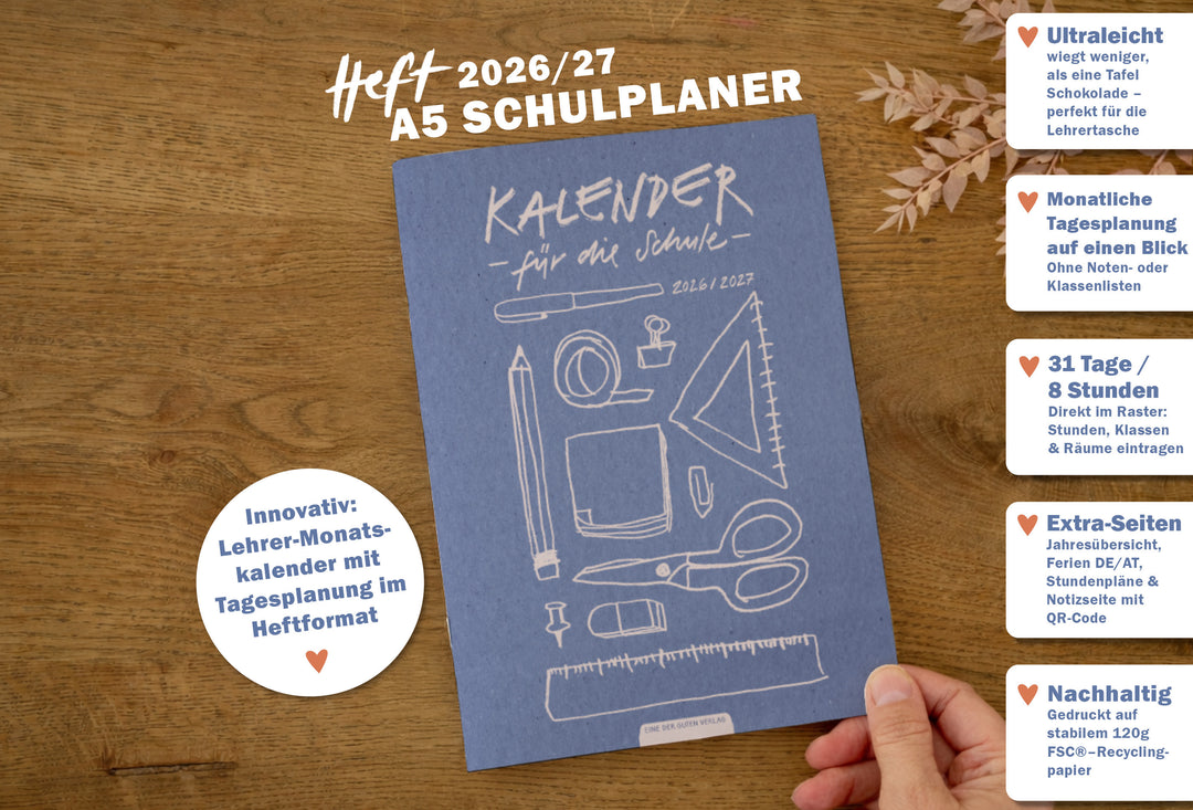 Leichter Lehrerkalender Heft 2026 2027 A5 Monatsplaner blau, Tagesplanung im Monatsraster