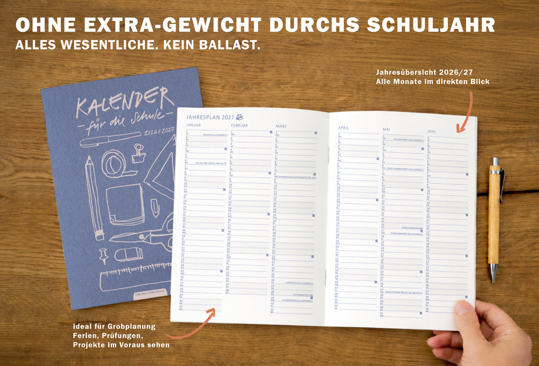 Leichter Lehrerkalender 2026 2027 als A5 Heft mit stabiler Klammerheftung – nur 82 g, kompakt und ultraleicht für den Schulalltag
