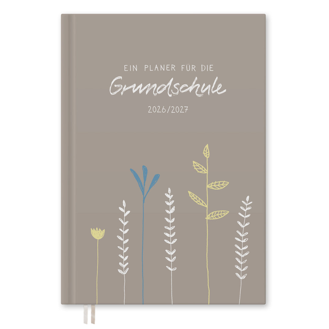 Lehrerkalender 2026 2027 | A4 Grundschulplaner für Unterrichtsvorbereitung & Schuljahr Planung | 1 Doppelseite pro Woche | klimaneutral, grau mit Blumen