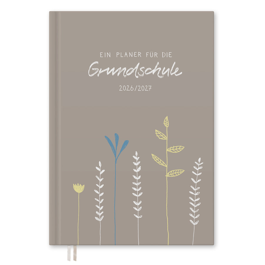 Lehrerkalender 2026 2027 | A4 Grundschulplaner für Unterrichtsvorbereitung & Schuljahr Planung | 1 Doppelseite pro Woche | klimaneutral, grau mit Blumen
