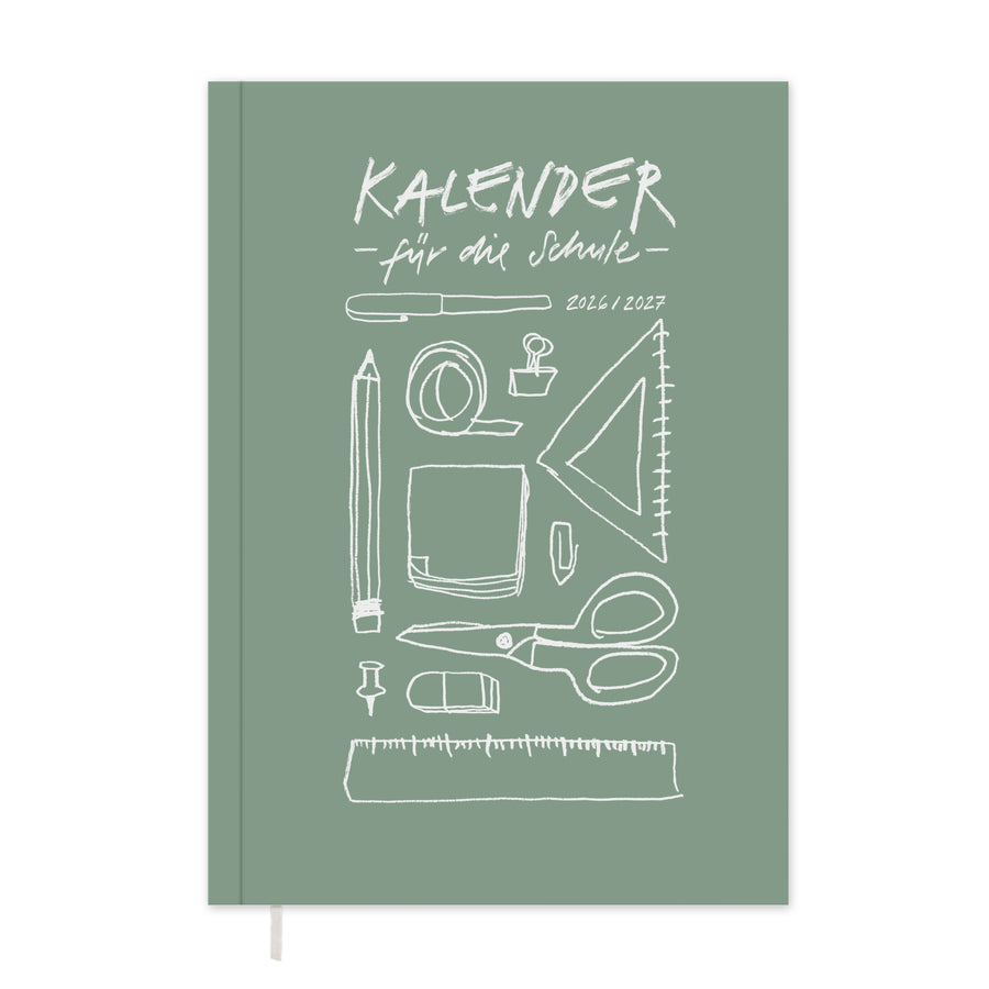 Lehrerkalender 2026 2027 | A4 Lehrerplaner Softcover für Schuljahr Planung | 1 Doppelseite pro Woche | klimaneutral, mintgrün weiß