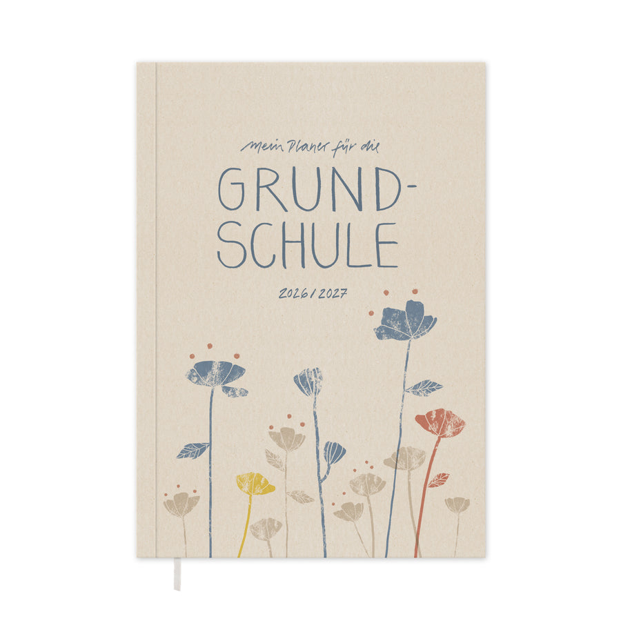 Lehrerkalender 2026 2027 | A5 Grundschulplaner Softcover für Schuljahr Planung | 1 Doppelseite pro Woche | klimaneutral, creme blau
