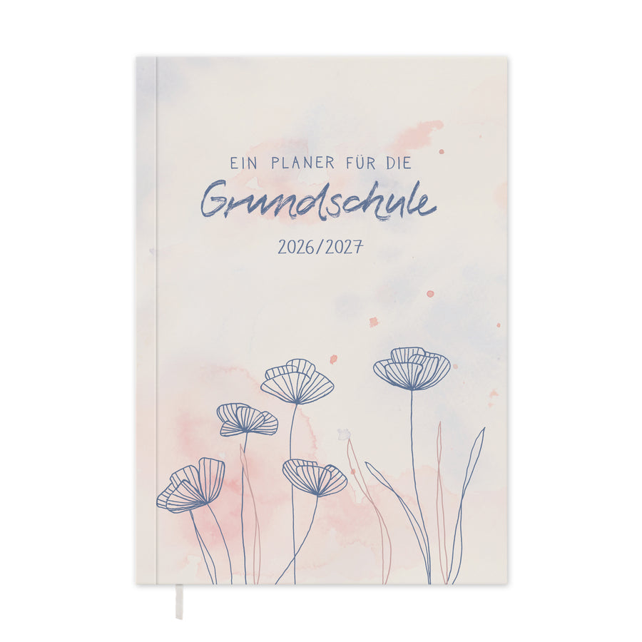 Lehrerkalender 2026 2027 | A5 Grundschulplaner Softcover für Schuljahr Planung | 1 Doppelseite pro Woche | klimaneutral, blau rosa