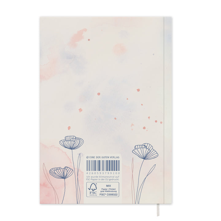 Rückseite A5 Softcover mit FSC-MIX-Siegel und Hinweis klimaneutral auf FSC-Papier in der EU gedruckt
