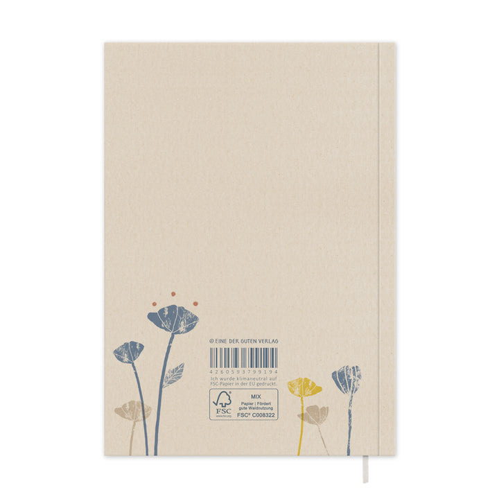 Rückseite A5 Softcover mit FSC-MIX-Siegel und Hinweis klimaneutral auf FSC-Papier in der EU gedruckt