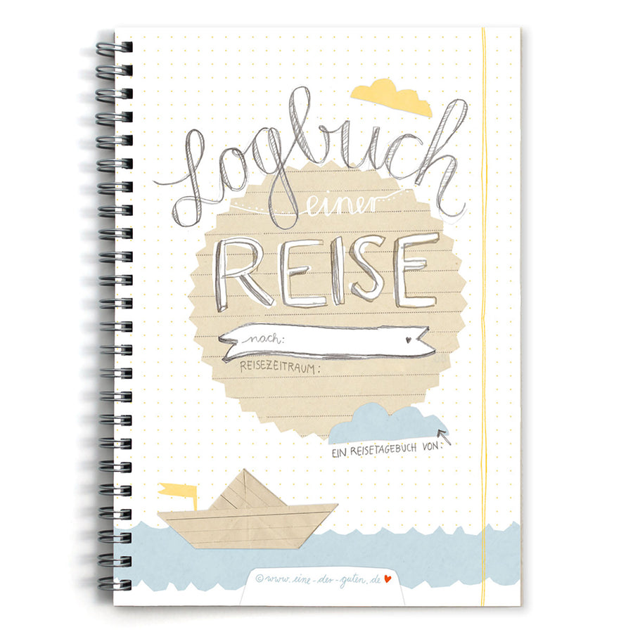 A5 Reisetagebuch zum selberschreiben & gestalten, Logbuch einer Reise, Vintage Design, Weiß Beige Blau