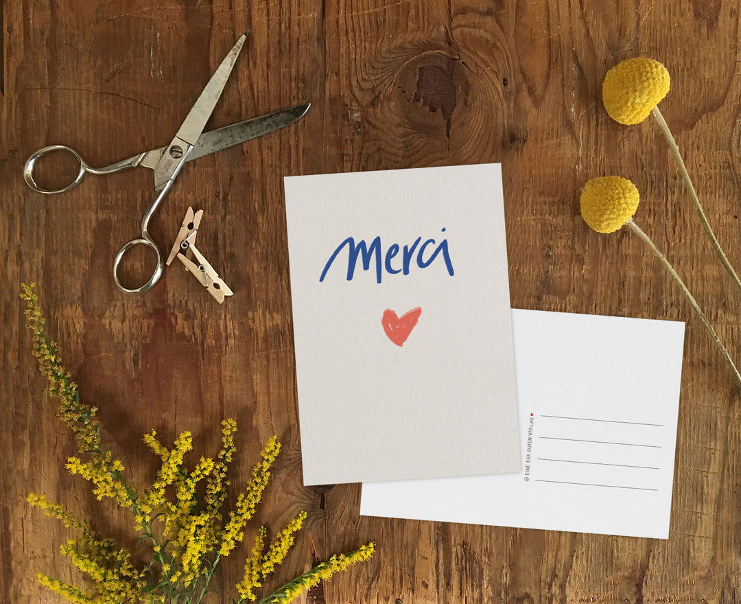 Minimalistische Dankeskarte Merci mit Herz Geschenkidee Wertschätzung