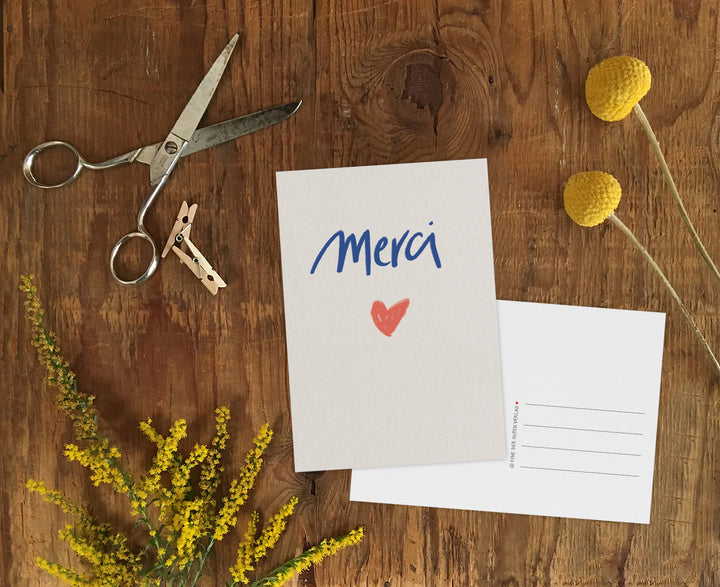 Minimalistische Dankeskarte Merci mit Herz Geschenkidee Wertschätzung