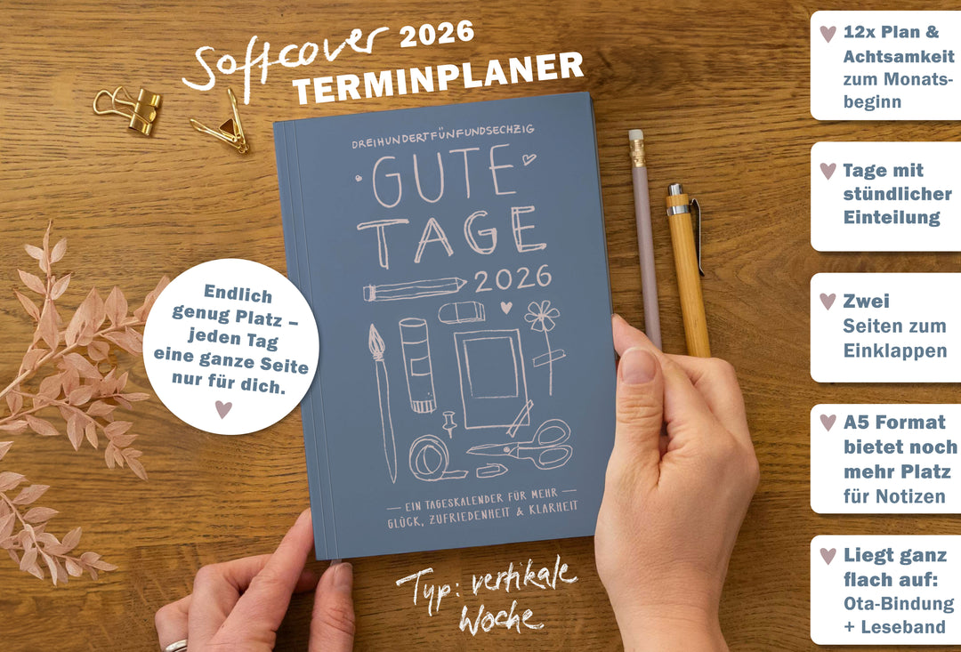 Cover A5 Terminkalender 2026, blau weiß rosa