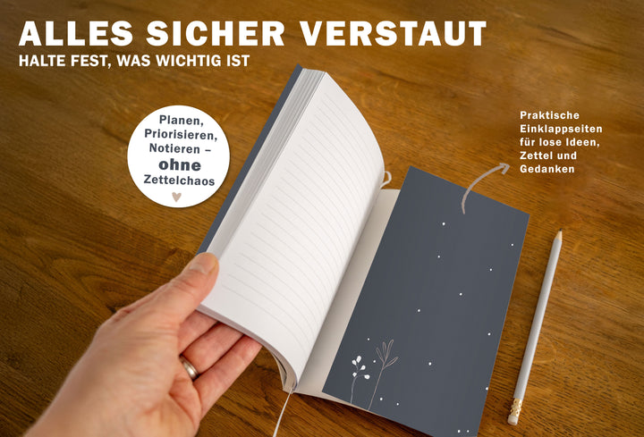 A5 Terminkalender 2026 blau weiß creme rosa mit blanko Seiten liniert für Notizen & Ideen