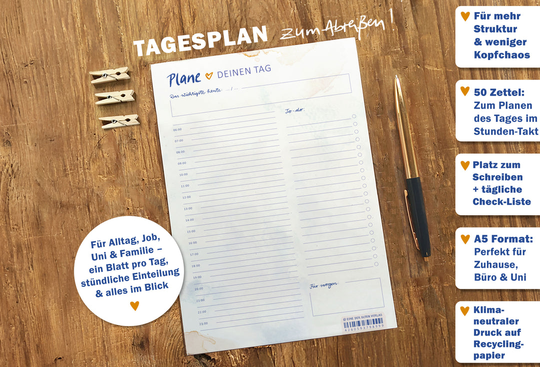Notizblock A5 zum Abreissen für die tägliche Planung mit Notizfeldern