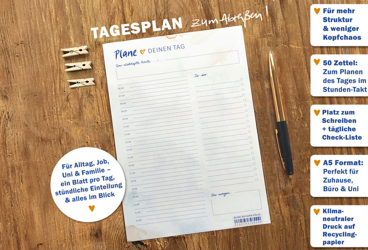 Notizblock A5 zum Abreissen für die tägliche Planung mit Notizfeldern