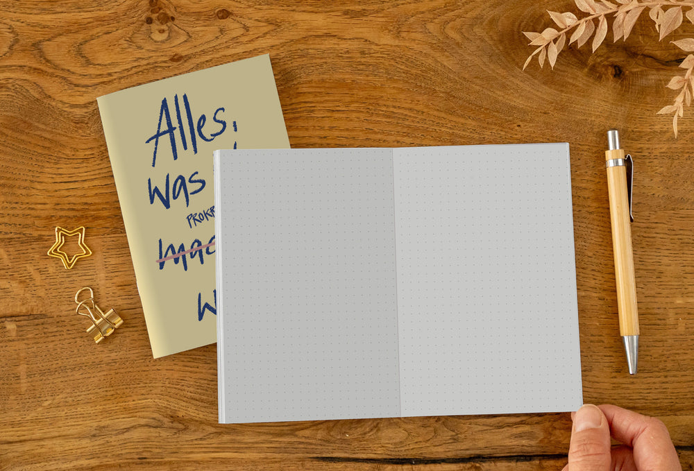 Notizheft A6 innenseiten Punktraster Punkte Blau Gelb