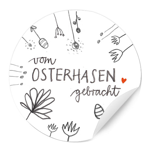 Ostersticker vom Osterhase gebracht | 24 Aufkleber mit Blumen im DIY Bleistift Design | Weiß Grau Rot | zum Ostergrüße Verzieren