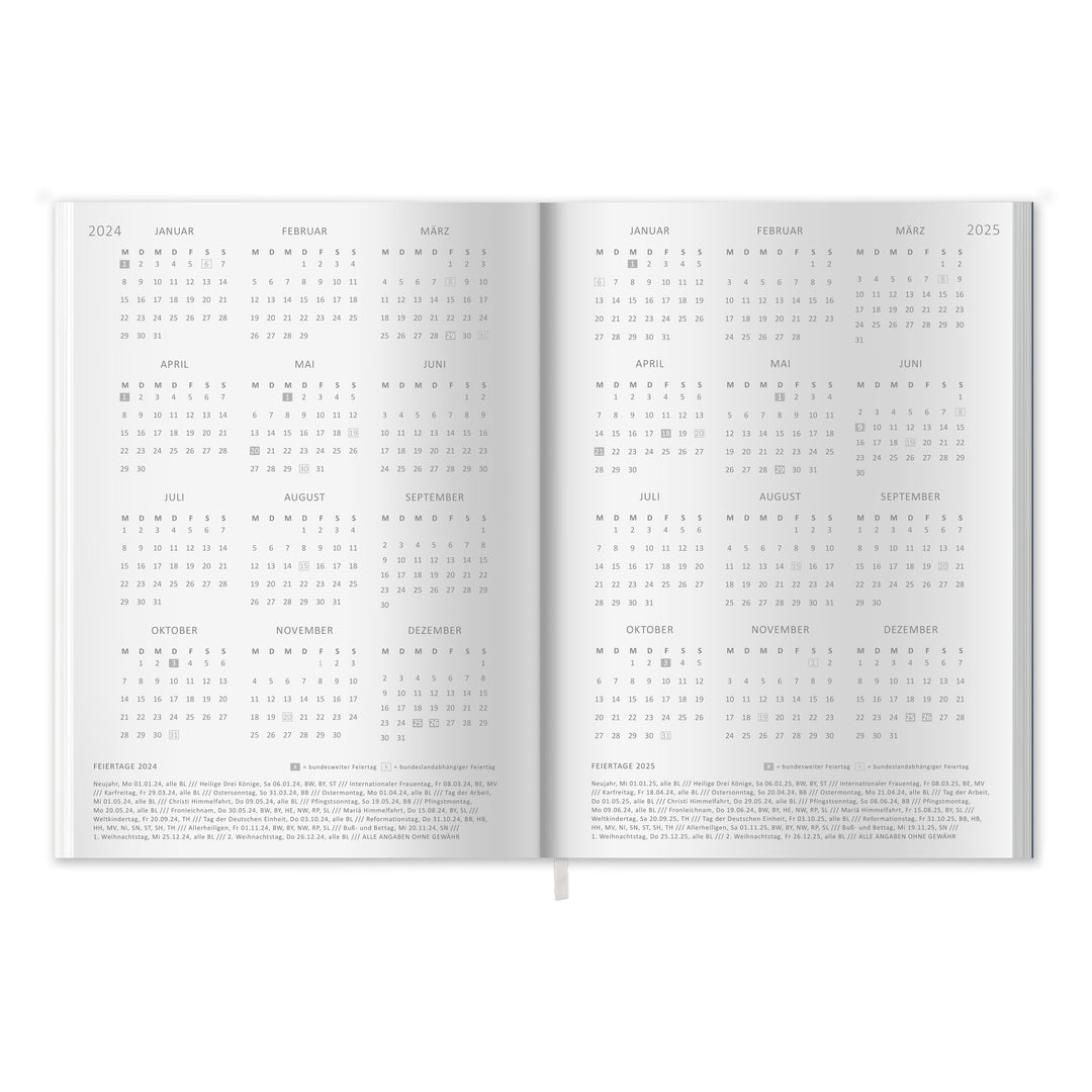 A5 Terminkalender - Kalender ohne Jahr quer | Wochenplaner und Achtsamkeit Notizbuch | Softcover Taschenkalender & Terminplaner | Blau Weiß Orange, Blumen